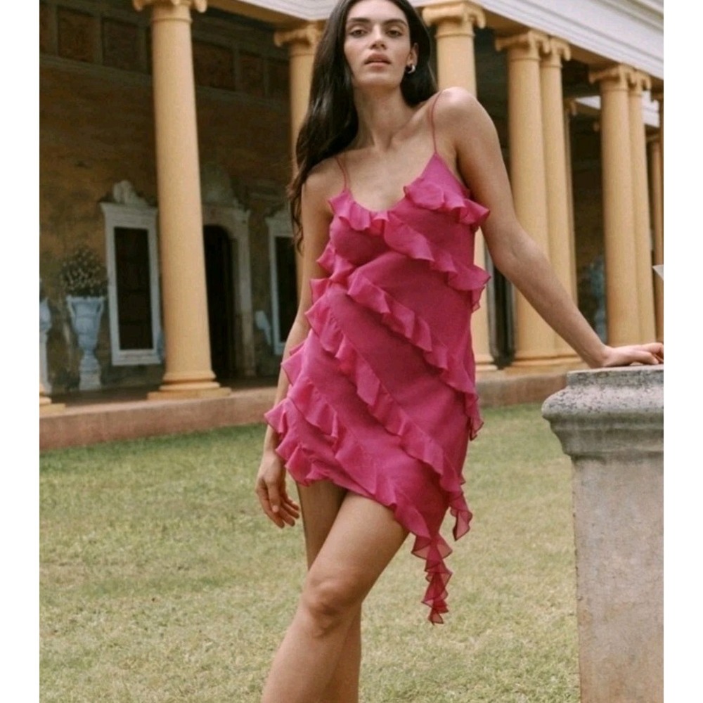 NWT All-Over Ruffle Mini Dress Size M Petite in Pink By Abercrombie & Fitch